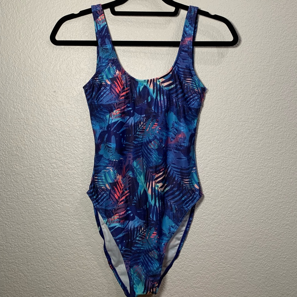 AVVA Sport Blue Tropical One Piece Swimsuit NWT